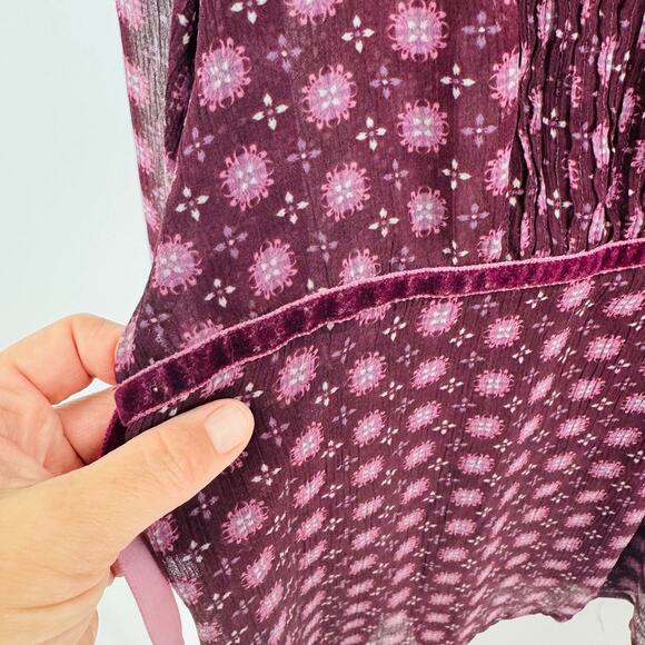 Apt. 9 Sheer Babydoll Blouse Size L Y2K Burnout Velvet Floral Boho Top - Picture 5 of 9